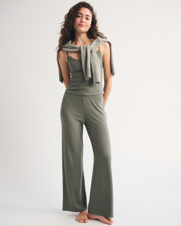 Lace-Trim Waist Sleep Pant, Olive Gray view 1