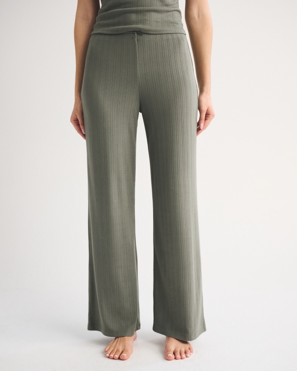 Lace-Trim Waist Sleep Pant, Olive Gray view 2