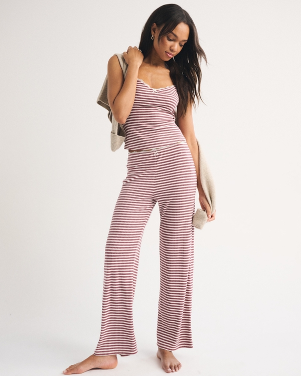 Lace-Trim Waist Sleep Pant, Cool Blush Stripe view 1