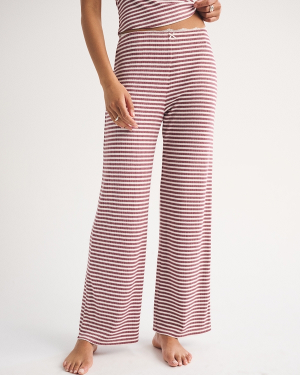 Lace-Trim Waist Sleep Pant, Cool Blush Stripe view 2