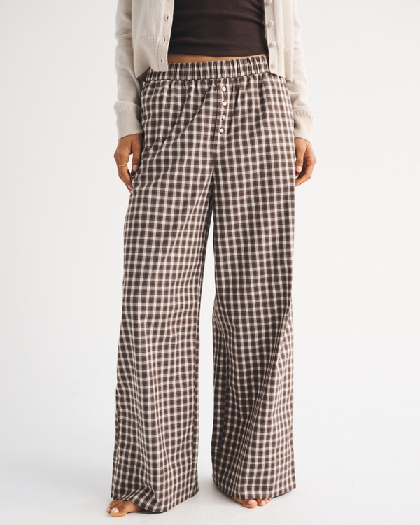 Wide Leg Lounge Pant, Brown Plaid view 2
