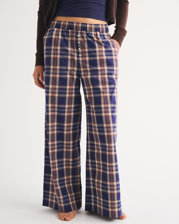 Wide Leg Lounge Pant, Navy Plaid view 2