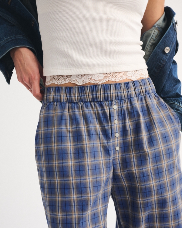 Wide Leg Lounge Pant, Blue Plaid view 2