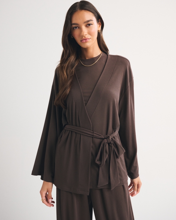 Modal-Blend Lounge Rib Wrap Top, Brown view 1