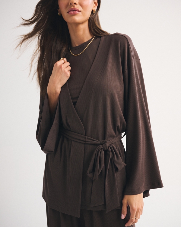 Modal-Blend Lounge Rib Wrap Top, Brown view 2