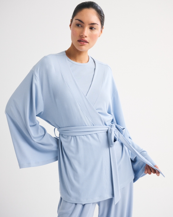 Modal-Blend Lounge Rib Wrap Top, Blue Haze view 1
