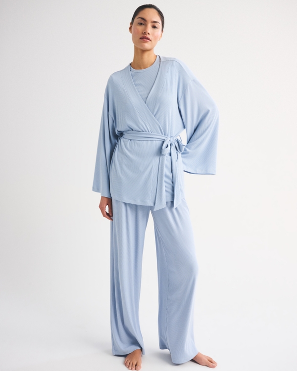 Modal-Blend Lounge Rib Wrap Top, Blue Haze view 2