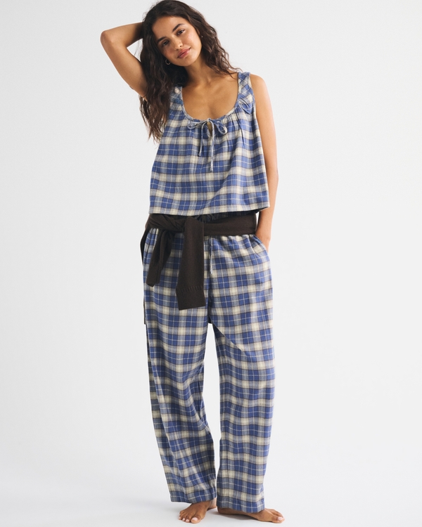 Women's Flannel Sleep Tank, Blue Plaid view 2