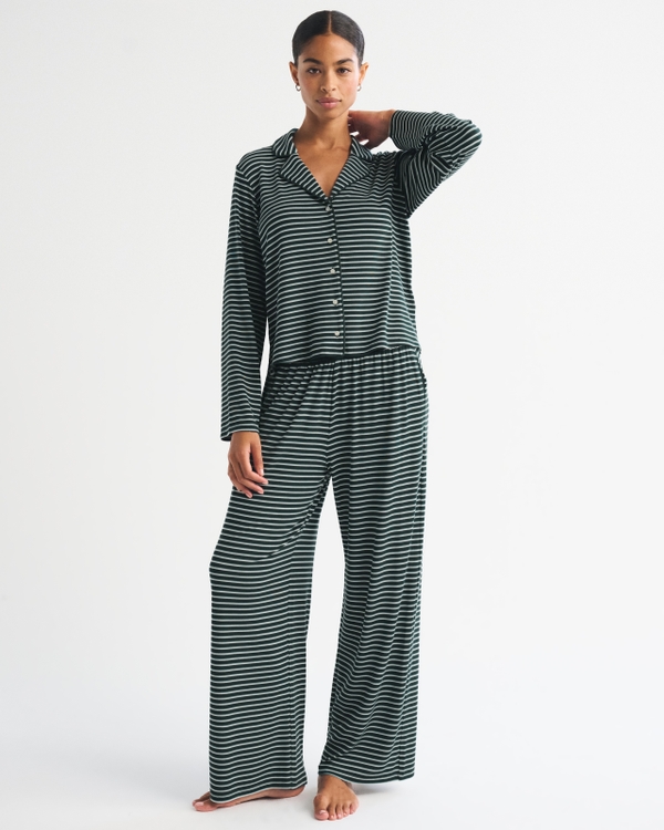 Modal-Blend Sleep Top, Green Stripe view 2