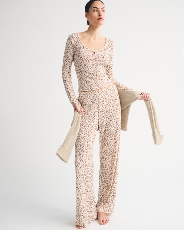 Wide Leg Sleep Pant, Cream Floral view 1