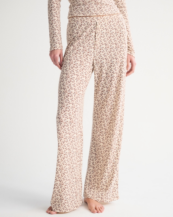 Wide Leg Sleep Pant, Cream Floral view 2