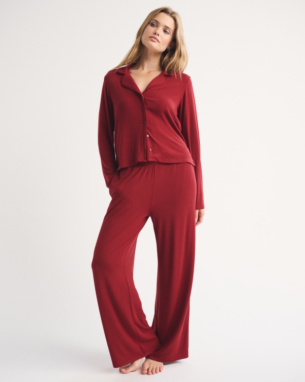 Modal-Blend Button Front Sleep Top, Rich Ruby view 2