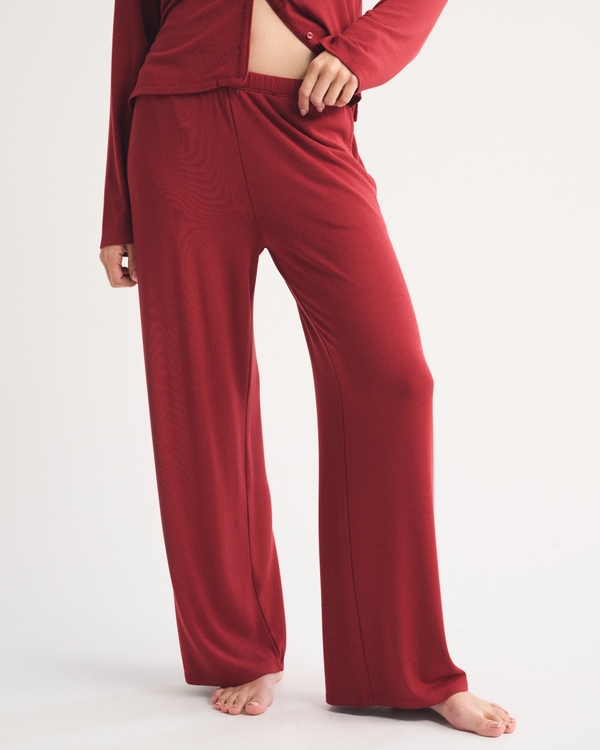 Modal-Blend Wide Leg Sleep Pant, Rich Ruby view 2