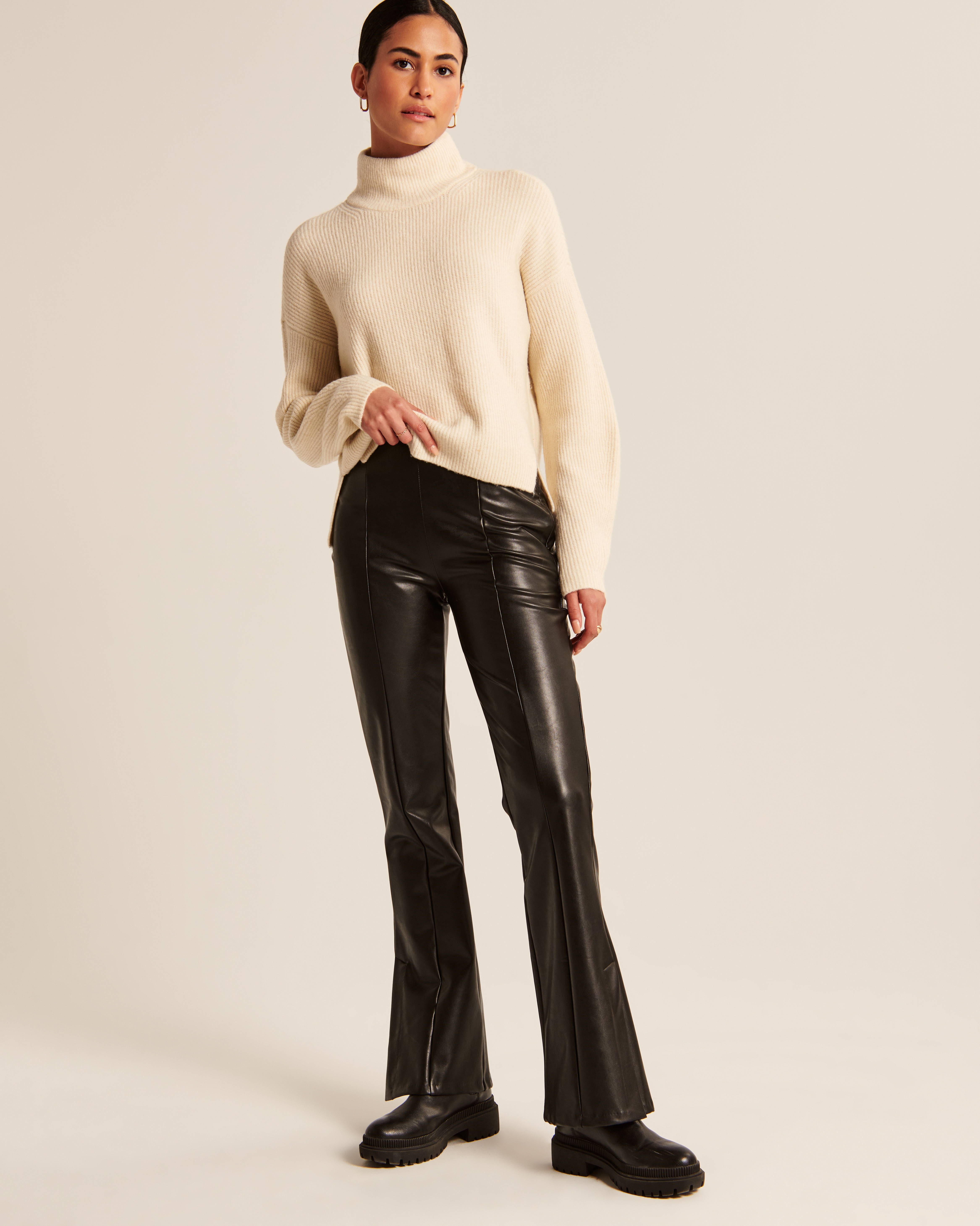 Women's Split-Hem Vegan Leather Slim Flare Pant | Women's Sale