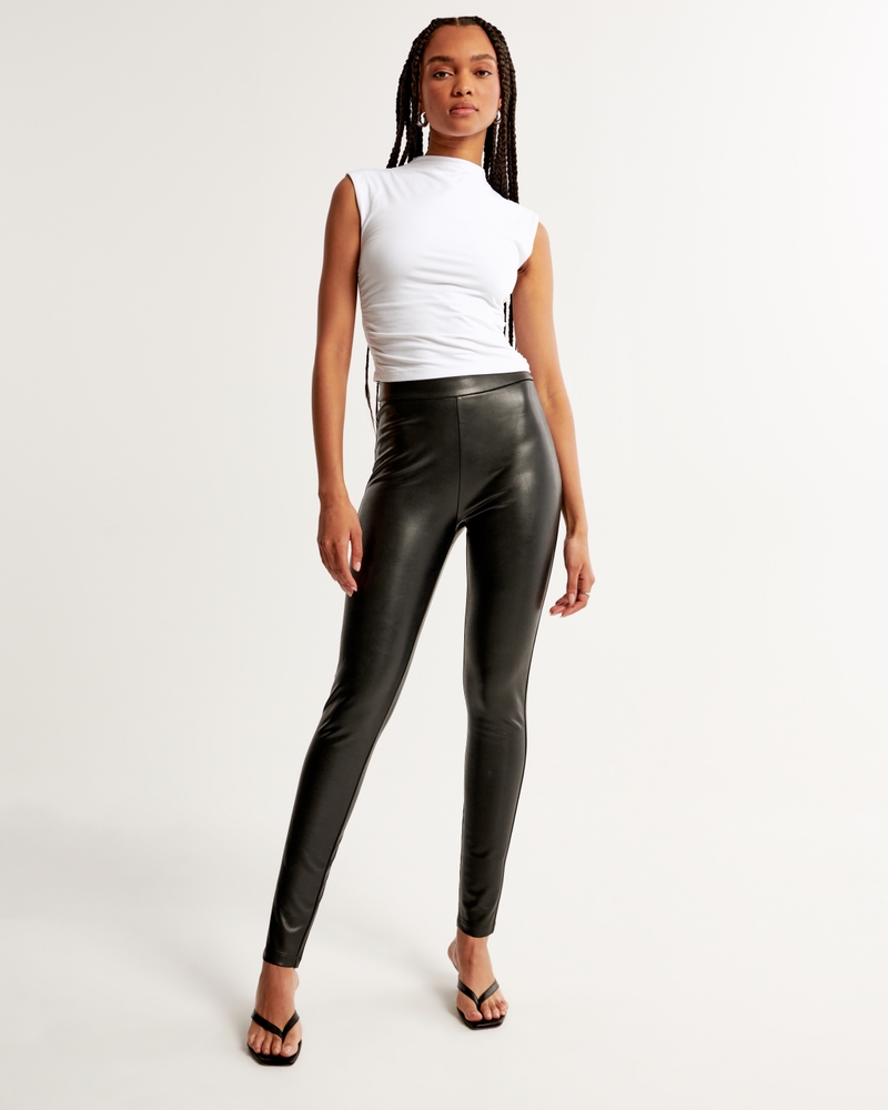 Hollister Women Size Small Black Leather Legging Pants Ultra High Rise