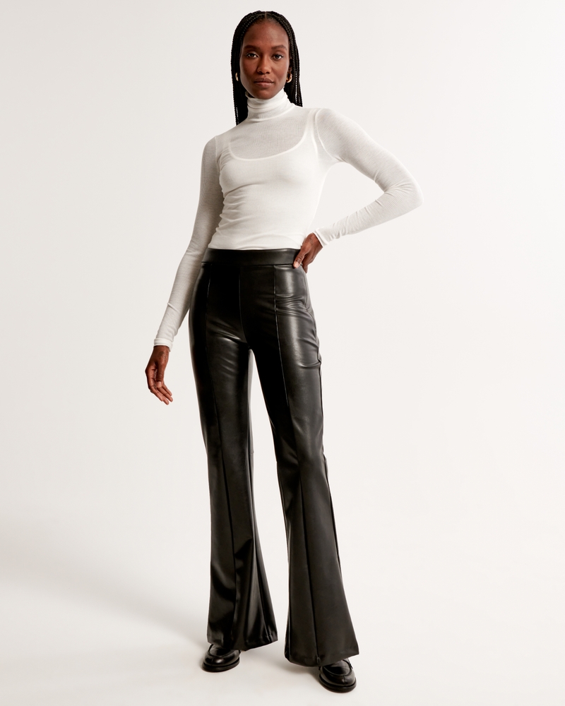 Black Faux Leather Flare Pant