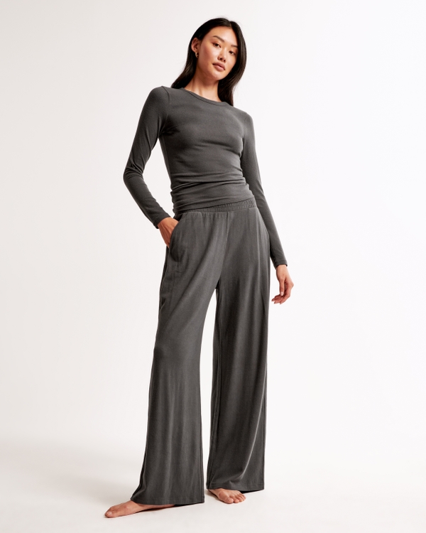 Lounge Brushed Wide Leg Pant, Dark Gray