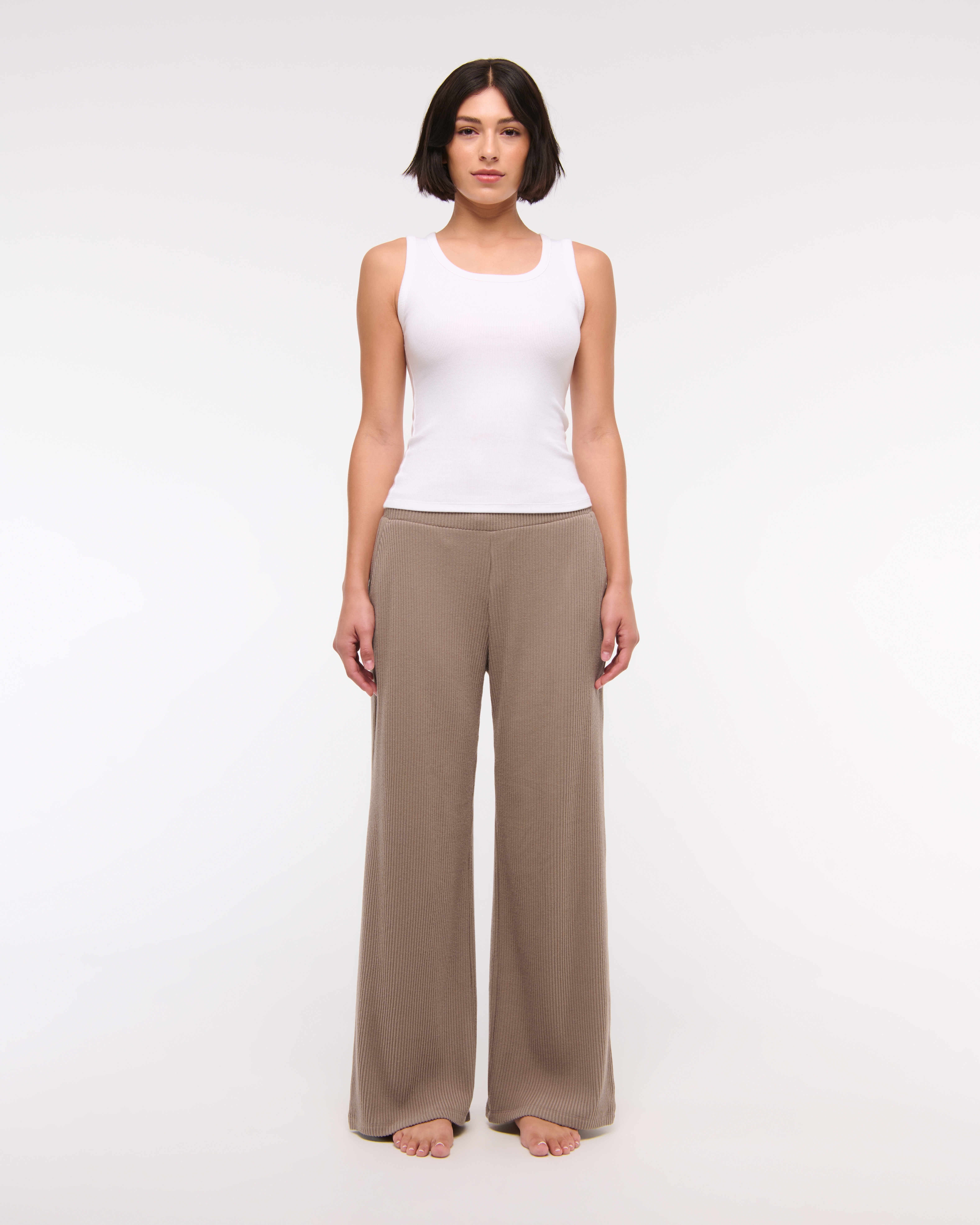 Abercrombie & Fitch Brushed Rib Wide Leg Sweatpant In Brown