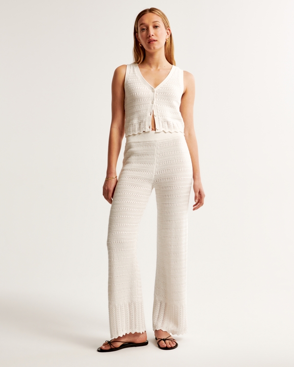 Crochet-Style Wide Leg Pant, Cream