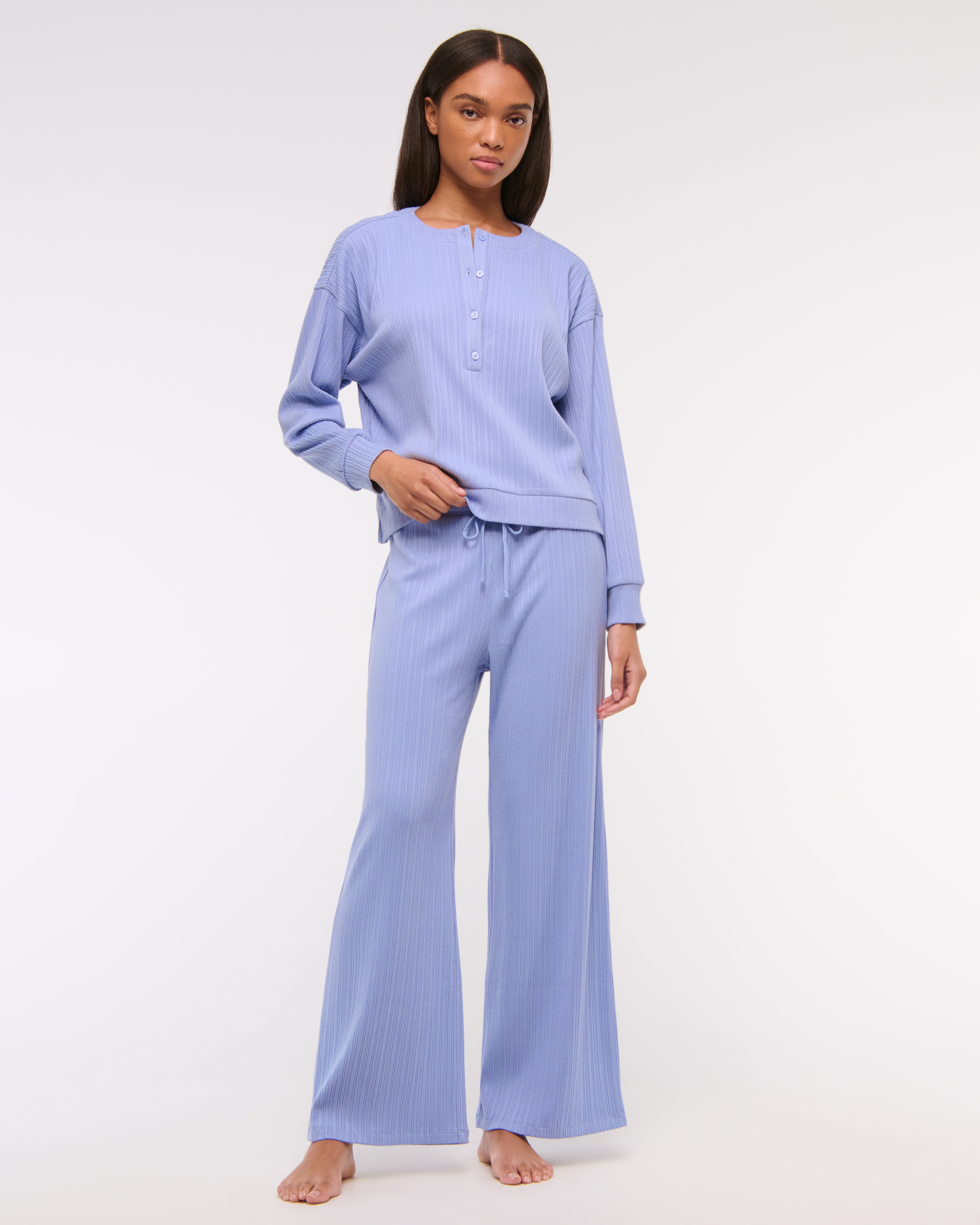 Abercrombie & Fitch Lounge Rib Wide Leg Sweatpant In Blue