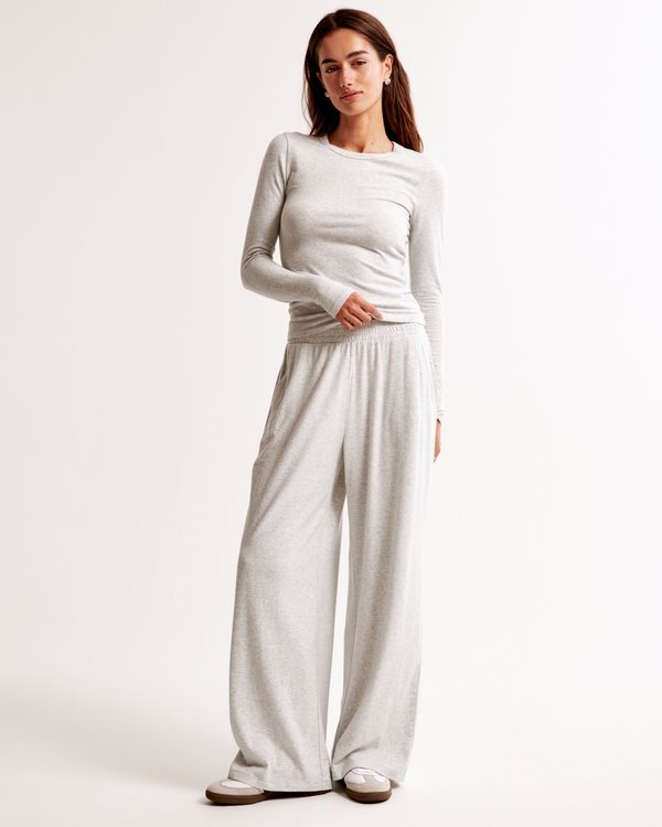 Cozy Lounge Knit Wide Leg Sweatpant, Light Gray