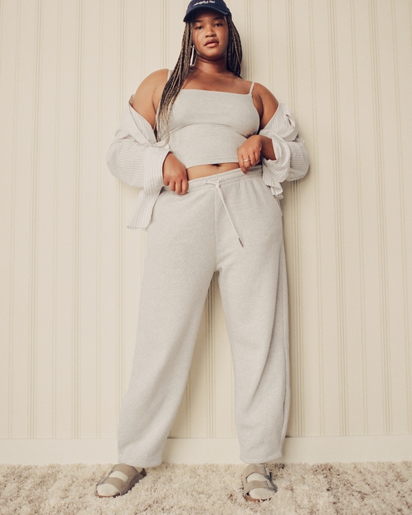 High Rise Wide Leg Sunday Sweatpant, Light Gray view 1