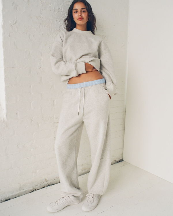 High Rise Barrel Sunday Sweatpant, Light Gray view 1