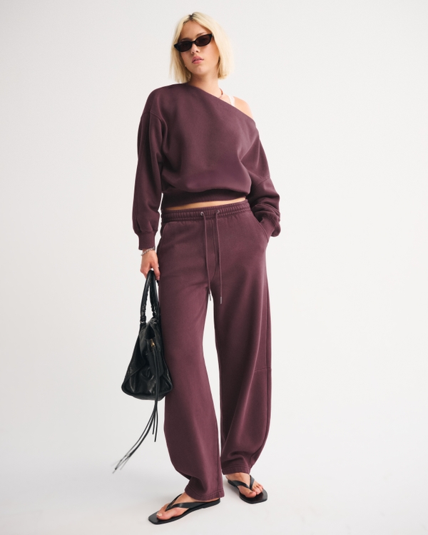 High Rise Barrel Sunday Sweatpant, Red Wine view 1