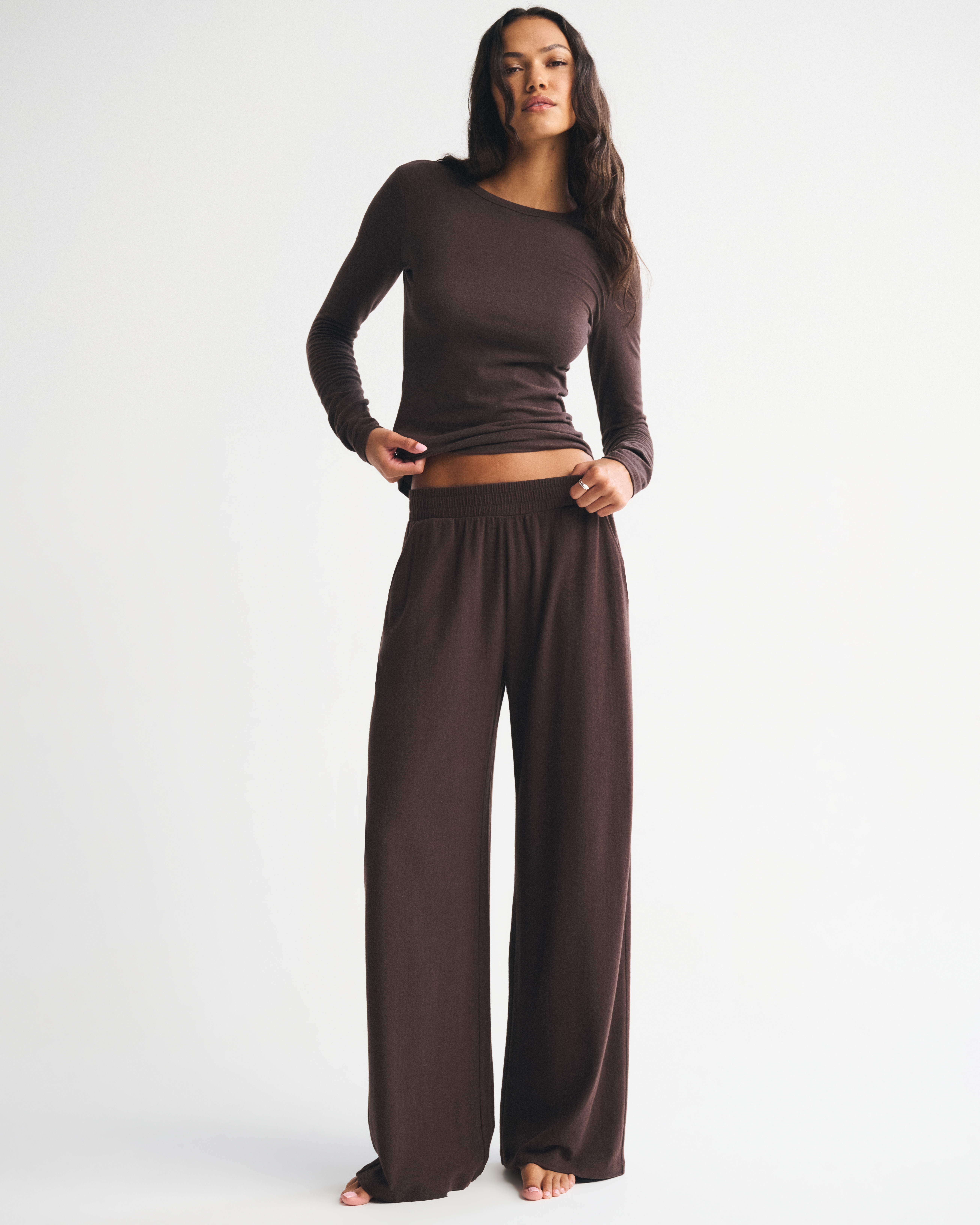 Abercrombie & Fitch Lounge Brushed Wide Leg Sweatpant In Brown