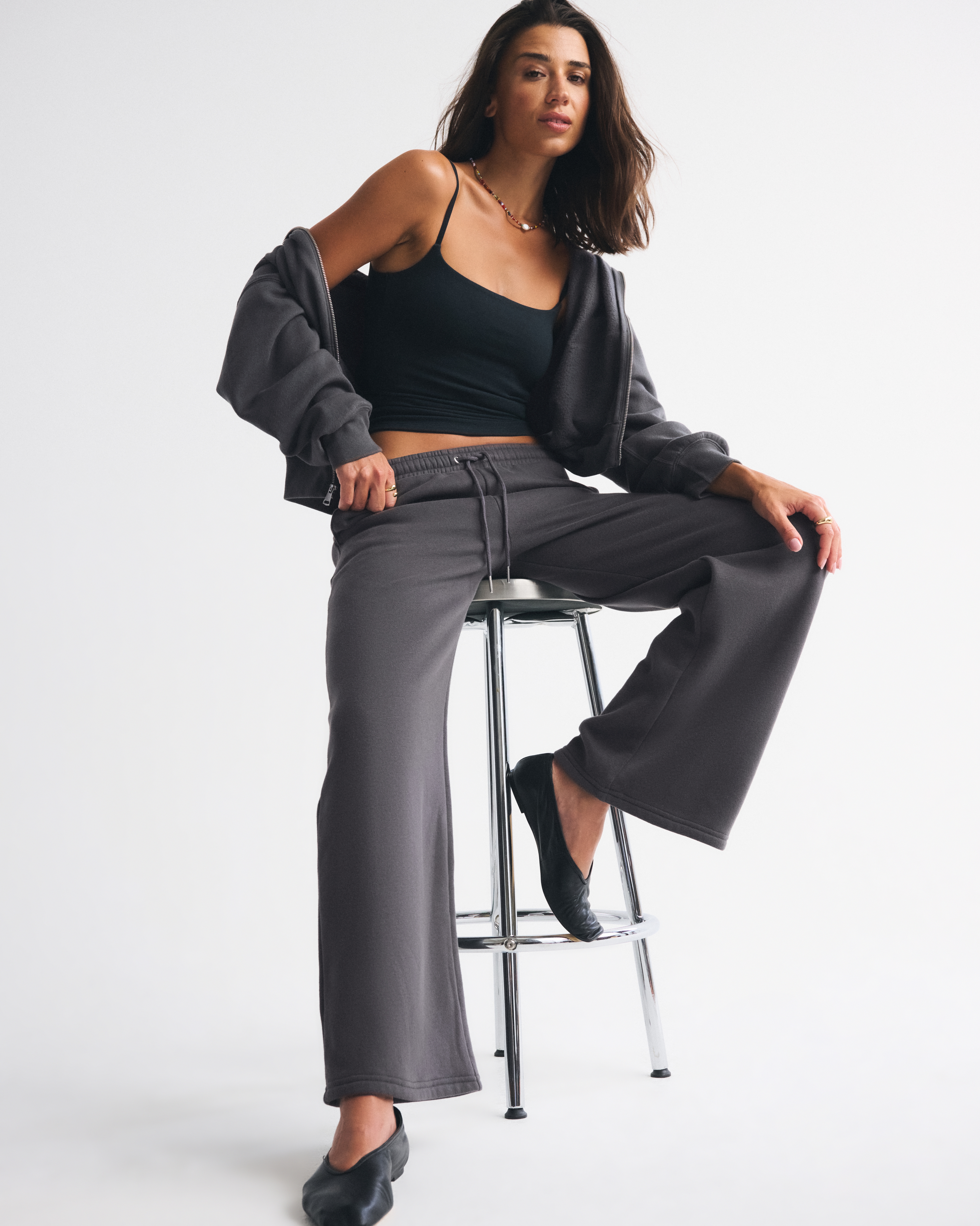 Abercrombie & Fitch High Rise Sunday Wide Leg Sweatpant In Gray