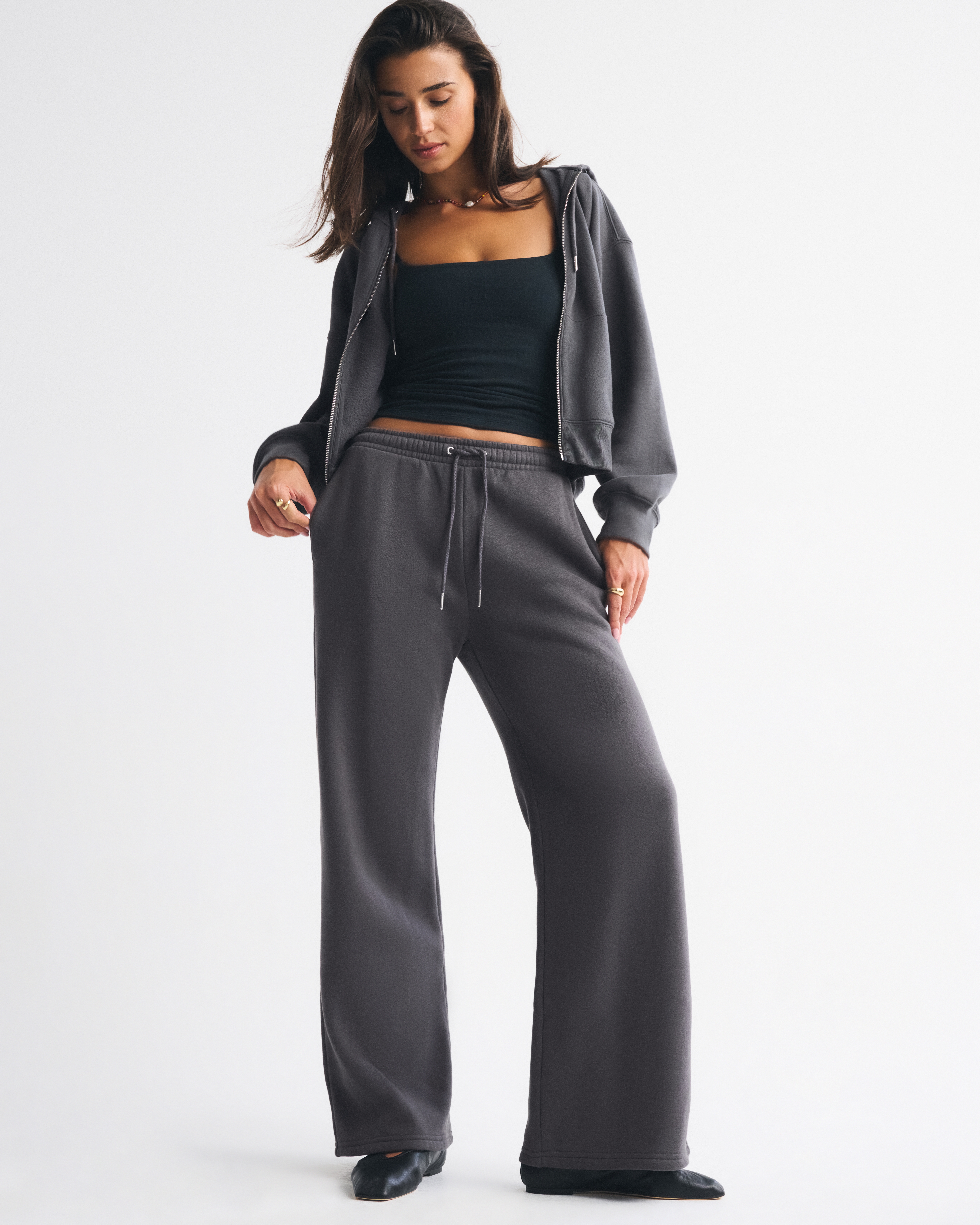 Abercrombie & Fitch High Rise Sunday Wide Leg Sweatpant In Gray