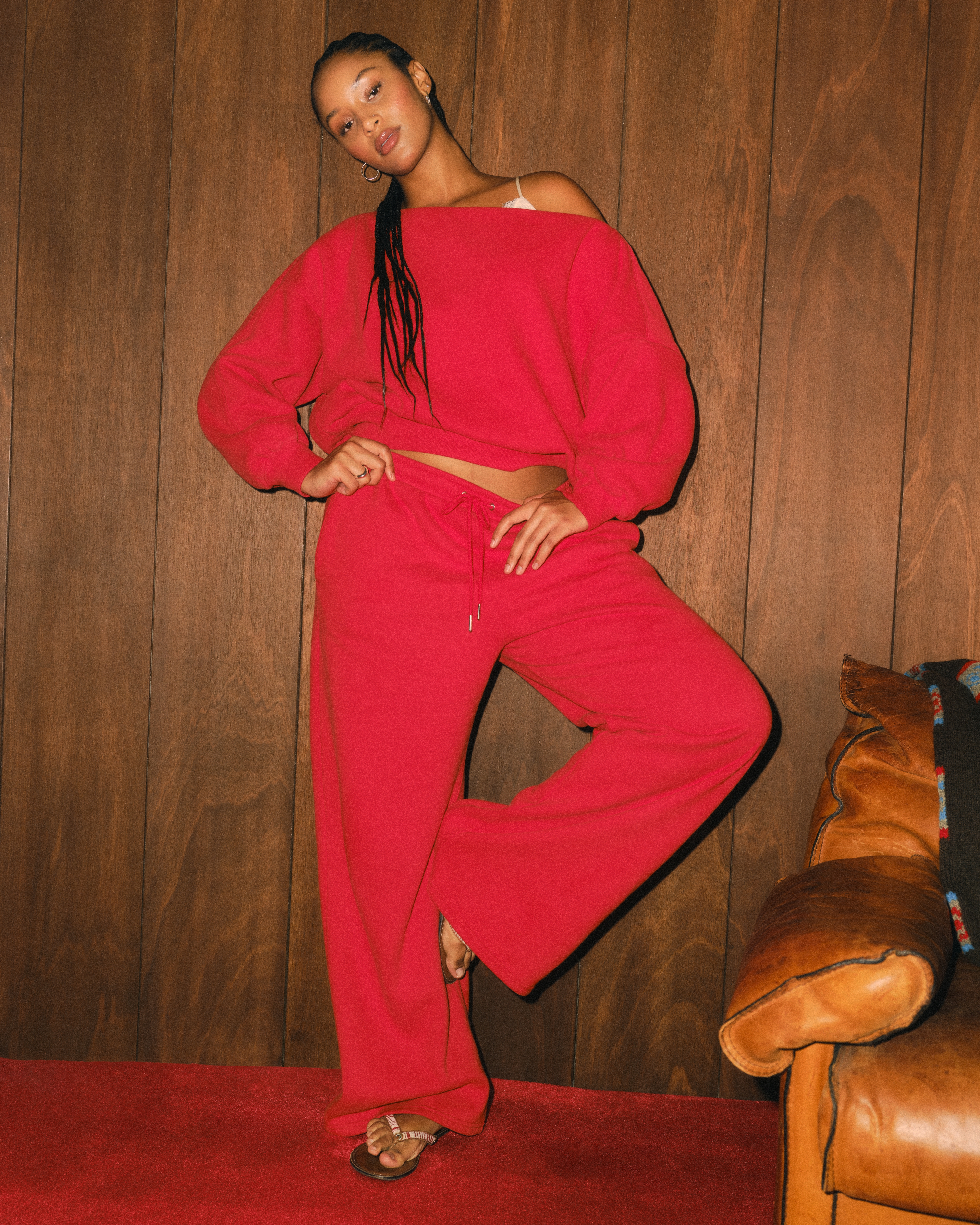 Abercrombie & Fitch High Rise Sunday Wide Leg Sweatpant In Red