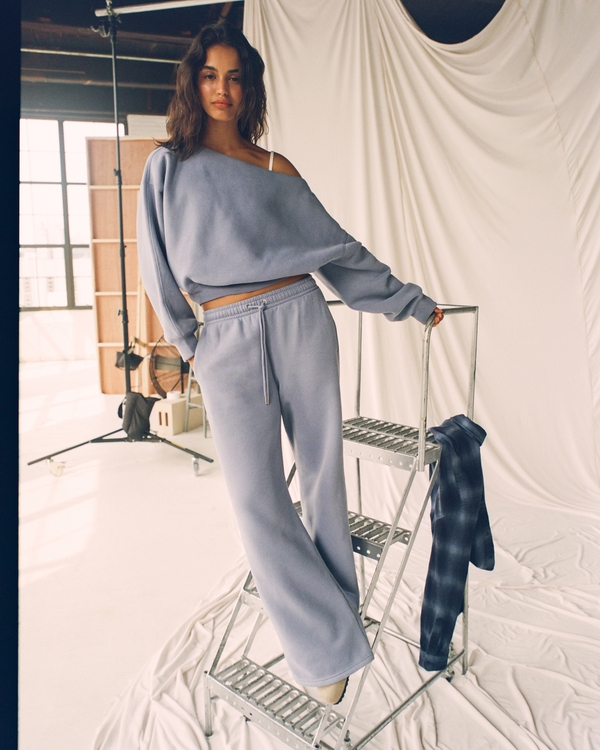 High Rise Sunday Wide Leg Sweatpant, Blue view 1