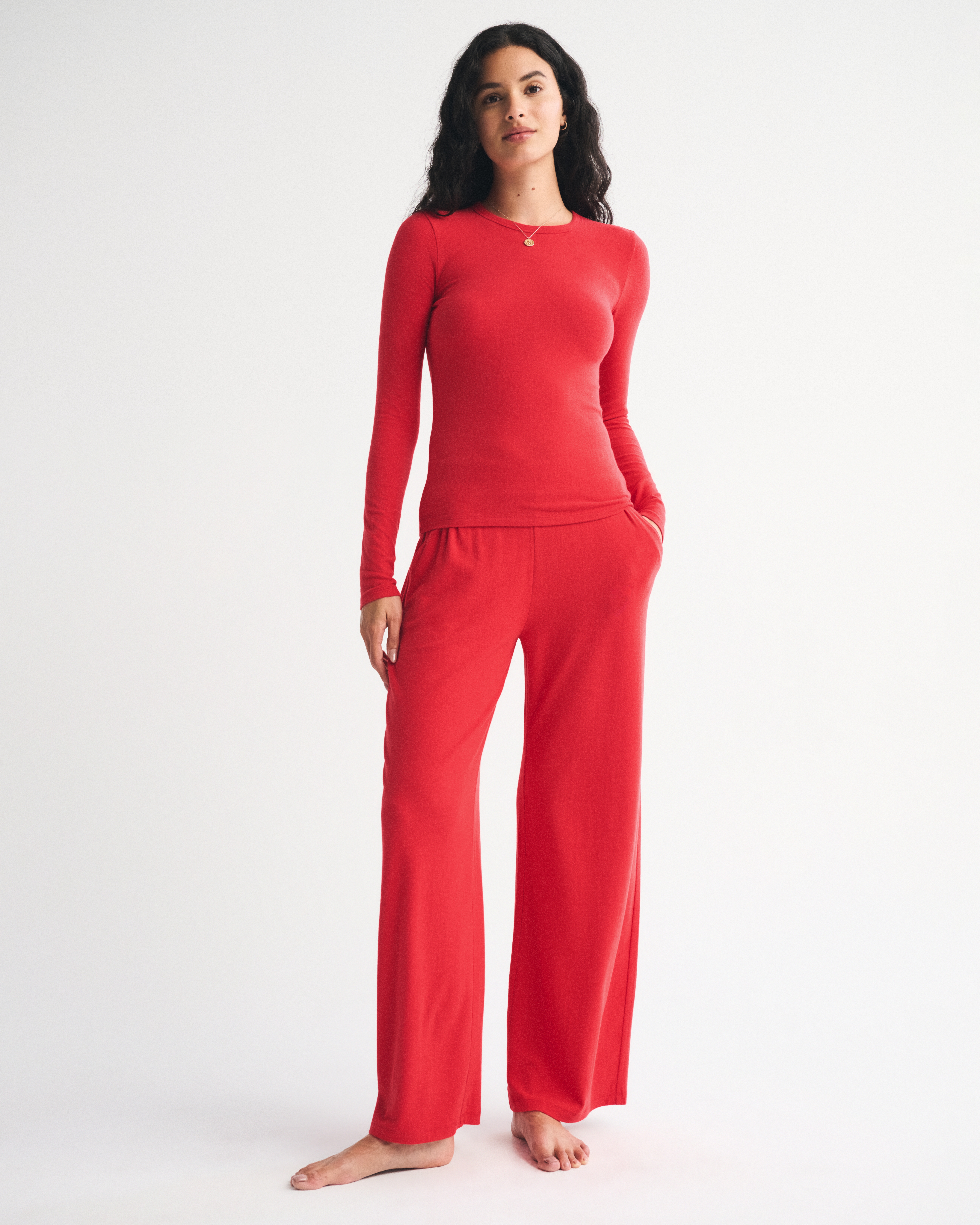 Abercrombie & Fitch Lounge Brushed Wide Leg Sweatpant In Red