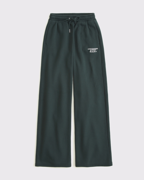 Jogginghose mit weitem Bein und Logo, Dunkelgrün view 1