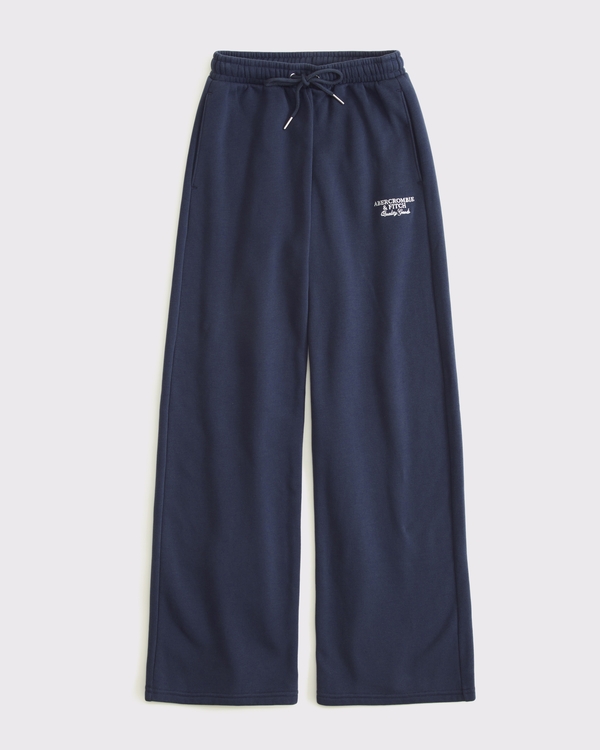 Jogginghose mit weitem Bein und Logo, Saphir view 1