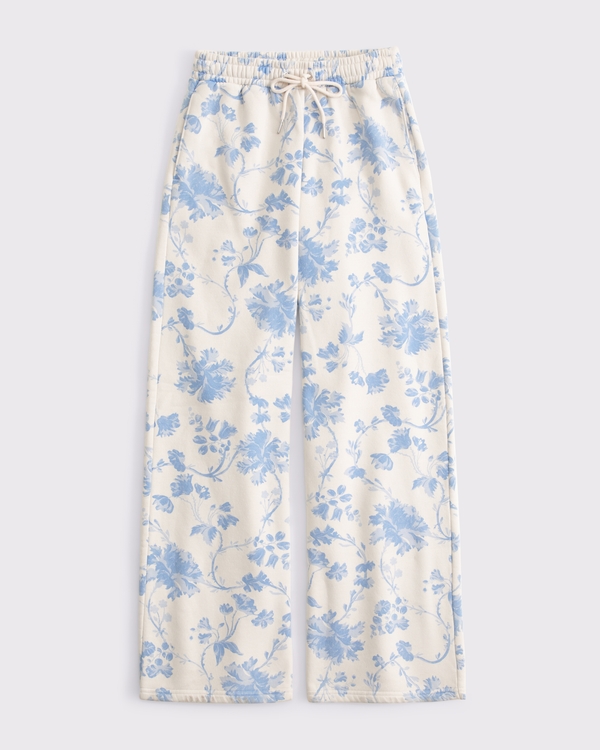 Essential Wide Leg Sunday Sweatpant, Cream Floral view 1