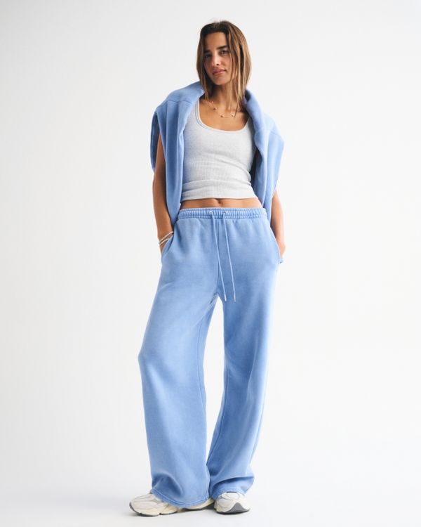 High Rise Sunday Wide Leg Sweatpant, Blue view 1