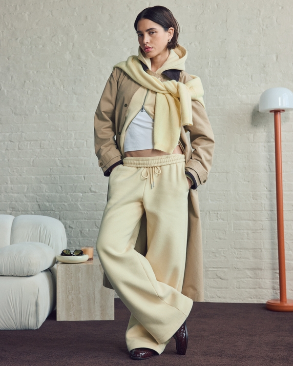 High Rise Sunday Wide Leg Sweatpant, Light Yellow view 1