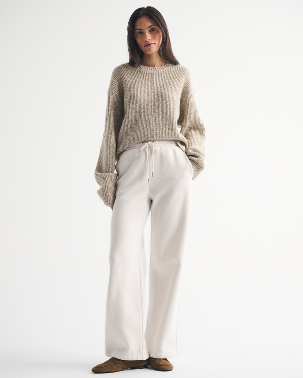 High Rise Sunday Wide Leg Sweatpant, Light Sand view 1