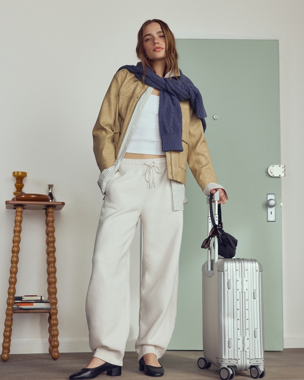 High Rise Sunday Barrel Sweatpant, Light Sand view 1