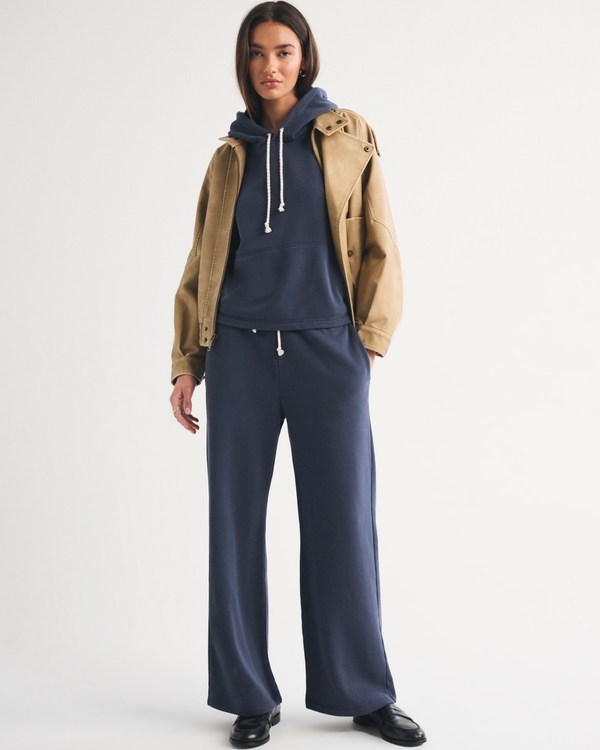 High Rise Sunday Terry Wide Leg Sweatpant, Sapphire view 1