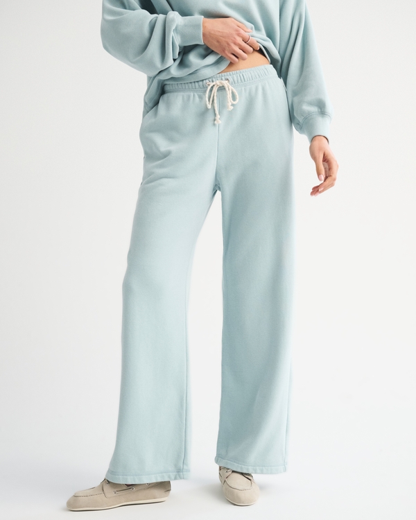 High Rise Sunday Terry Wide Leg Sweatpant, Misty Green view 2