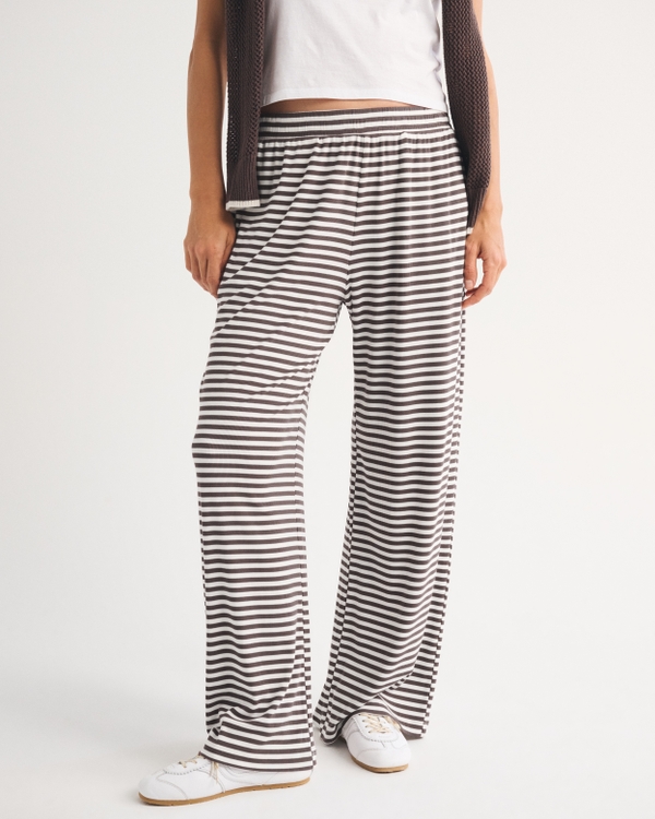 Lounge Ribbed Wide Leg Sweatpant, Brown Stripe view 2