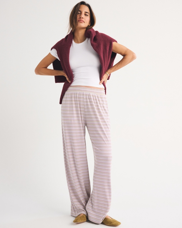 Lounge Ribbed Wide Leg Sweatpant, Purple Stripe view 1