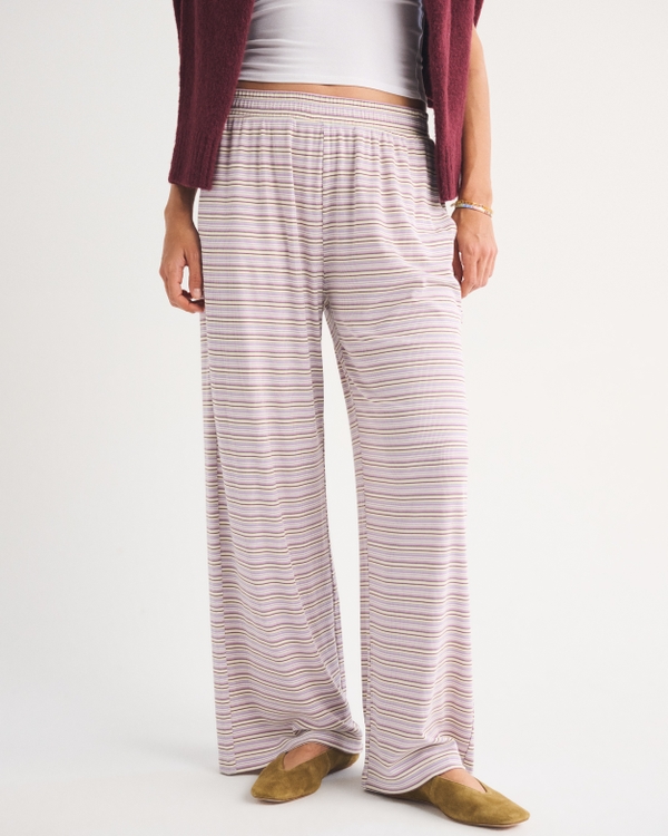 Lounge Ribbed Wide Leg Sweatpant, Purple Stripe view 2
