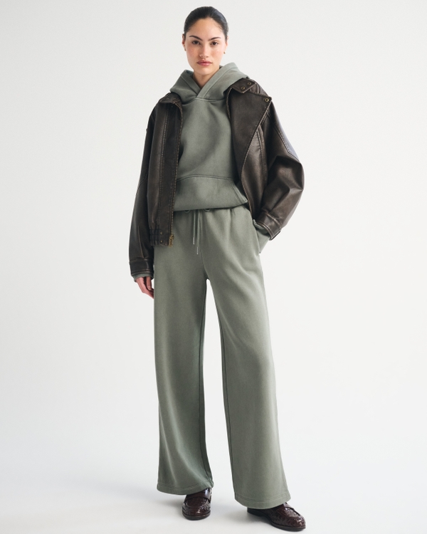 Sunday High Rise Wide Leg Sweatpant, Olive Gray view 1