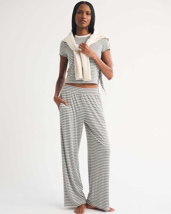 Modal-Blend Lounge Rib Pant, Olive Gray Stripe view 1