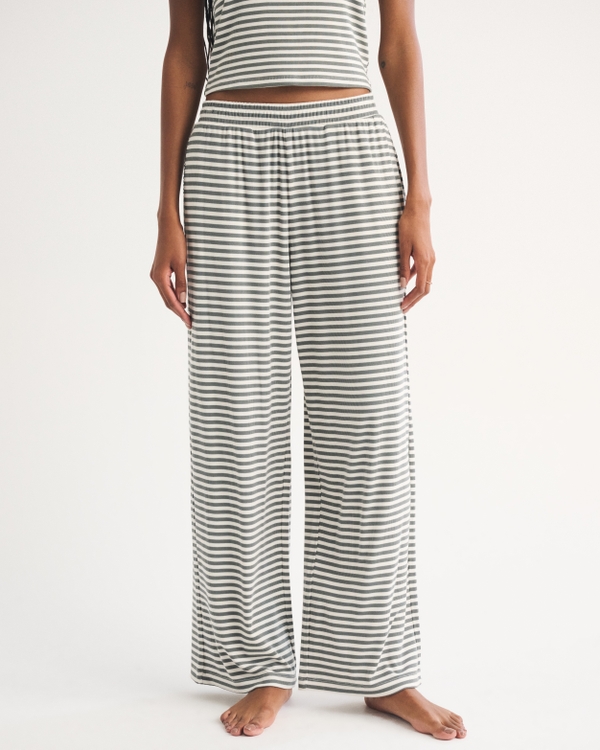 Modal-Blend Lounge Rib Pant, Olive Gray Stripe view 2