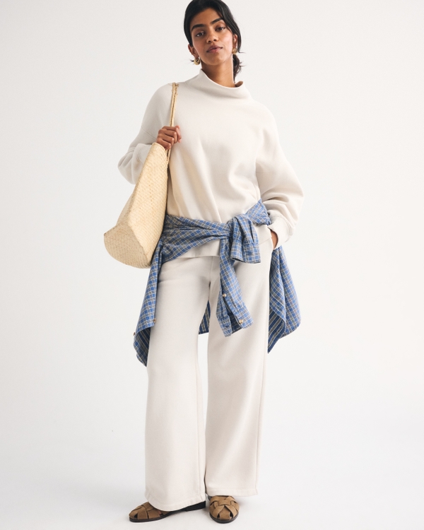 Sunday High Rise Wide Leg Sweatpant, Light Sand view 1